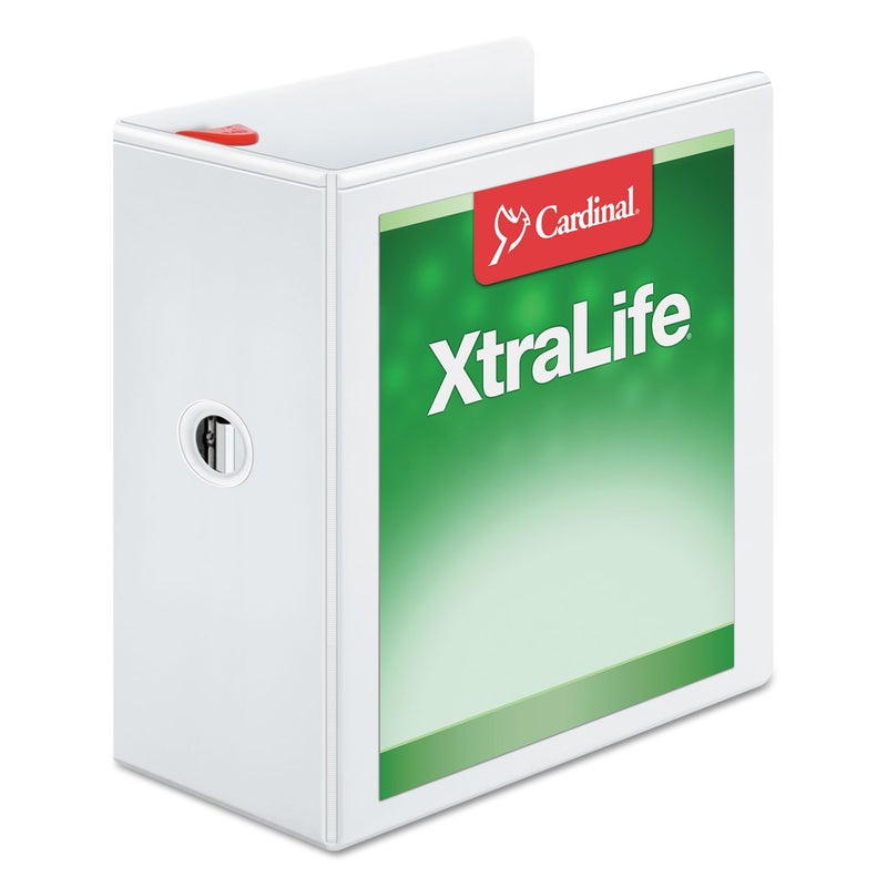 Cardinal 3 Ring Binder, 5 Inch Heavy Duty XtraLife Binder, Locking Slant-D Rings, Crack-Resistant Cover & Spine, ClearVue Covers with Shelf Pull, Holds 1,100 Sheets, White (26350) - Image 1